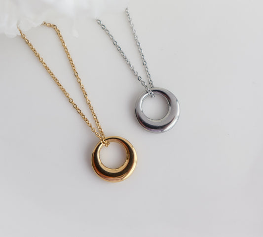 OLIVIA | Simple French vintage | minimalist dainty abstract circle gold curve pendant boho style gold Necklace | dome necklace stack