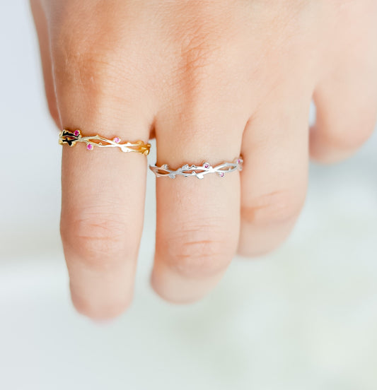 Twisted Sterling Silver Ring | Studded Ring | Branch Leaf Ring | Stackable Ring | Resizable Minimalist Ring | Ring For Women