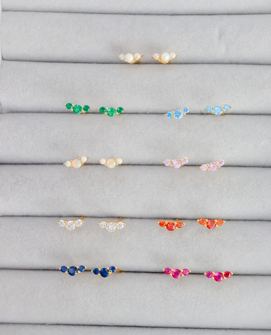 Cubic Zirconia Stud Earrings In White, Amethyst, Pink, Garnet | Stud With Gem Stone in Gold | Crystal Earring | Earring For Her
