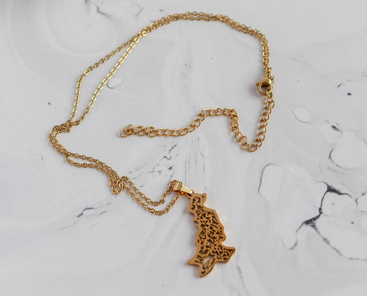 Calligraphy Pakistan Map Necklace