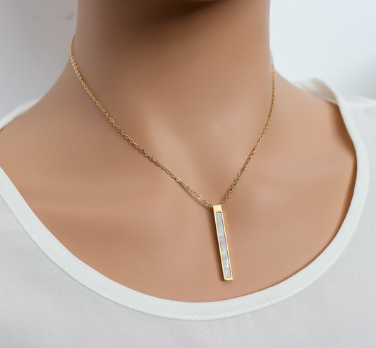Pearl Accent 3D Bar Necklace