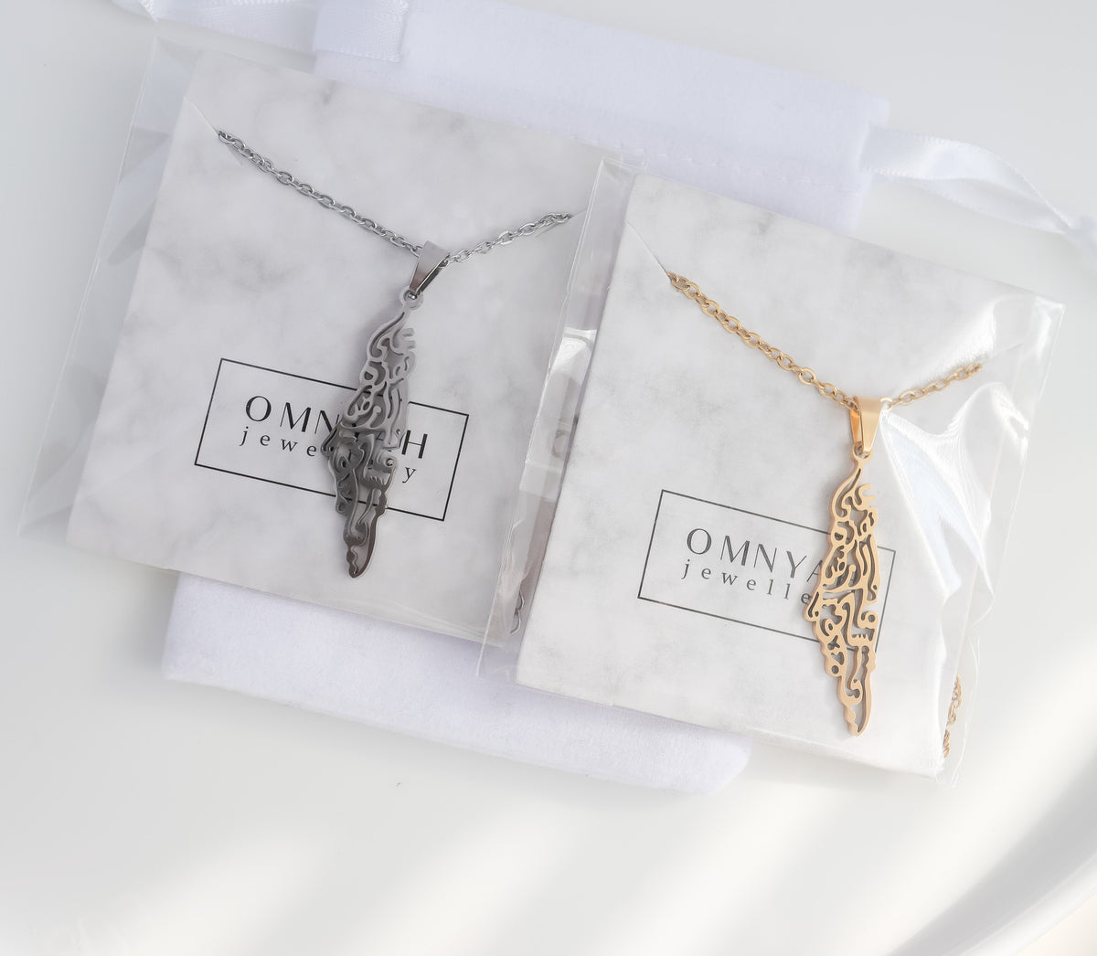 Unlined Calligraphy Palestine Map Necklace