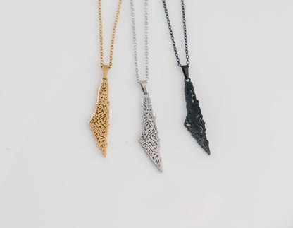 Lined Calligraphy Palestine Map Necklace
