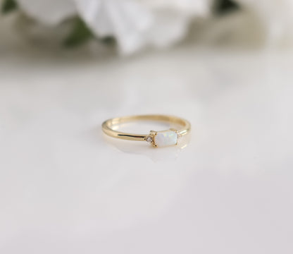 Opal Emerald Cut Ring