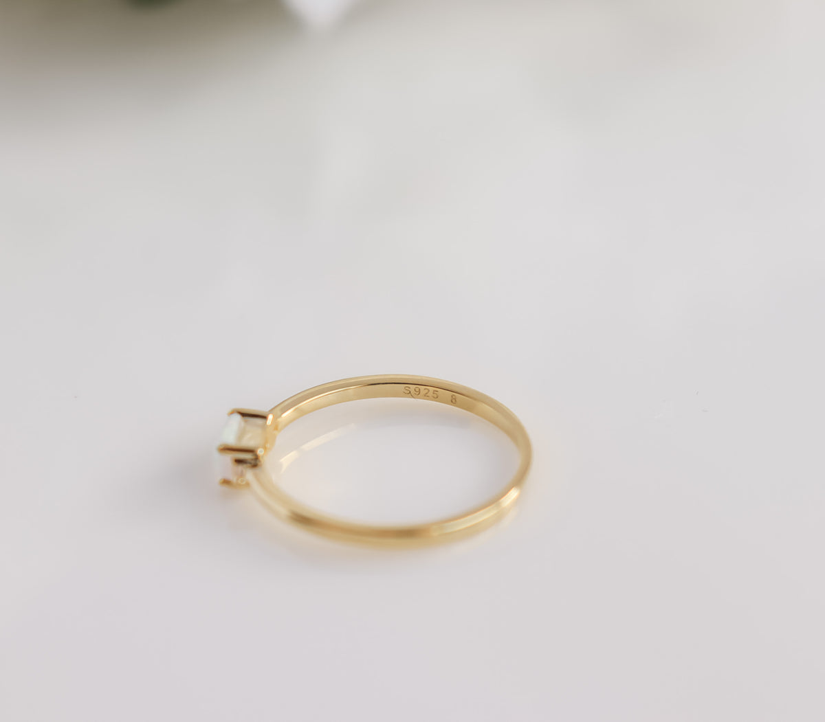 Opal Emerald Cut Ring