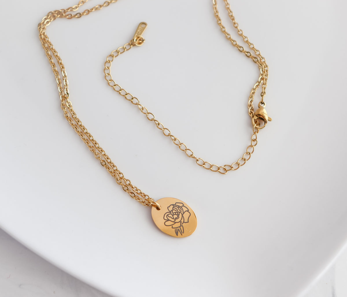 Black Ink Oval Birth Flower Necklace (Style 2)