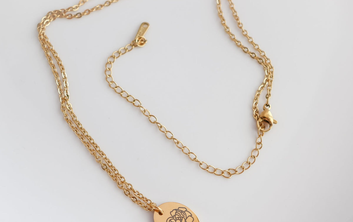 Black Ink Round Birth Flower Necklace (Style 2)