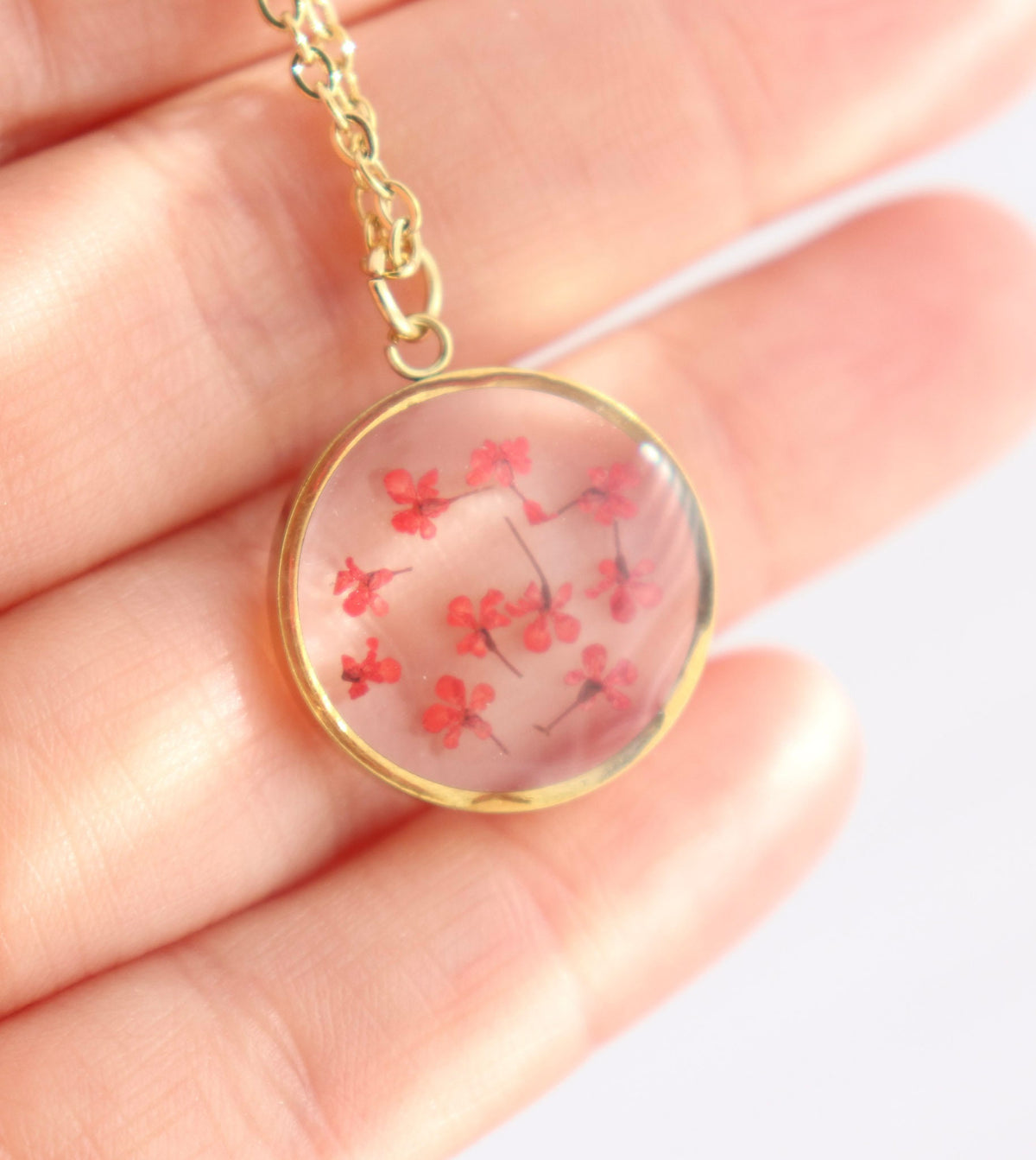 Mini Pressed Birth Month Flower Necklace | Dainty Birth Flower I Birth Month Necklace I Round Pedant I Flower Necklace, Flower Birth Month