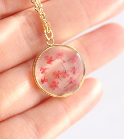 Mini Pressed Birth Month Flower Necklace | Dainty Birth Flower I Birth Month Necklace I Round Pedant I Flower Necklace, Flower Birth Month