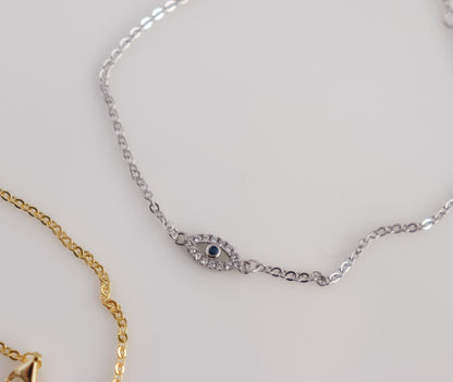 Evil Eye Bracelet | Sterling Silver Bracelet | Studded Silver Bracelet | Crystal Evil Eye | Gifts for Her Minimal Bracelet | Bridal Shower