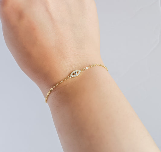 Evil Eye Bracelet | Sterling Silver Bracelet | Studded Silver Bracelet | Crystal Evil Eye | Gifts for Her Minimal Bracelet | Bridal Shower