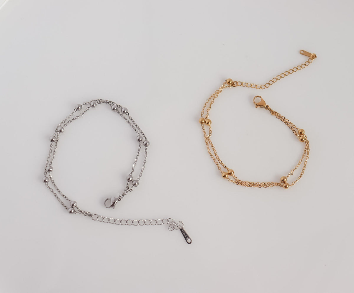 Bead Chain Bracelet | Double Layering Bracelet | Stacking Bracelet | Girlfriend Gift | Minimal Bracelet | Bridesmaid Gift | Christmas Gift