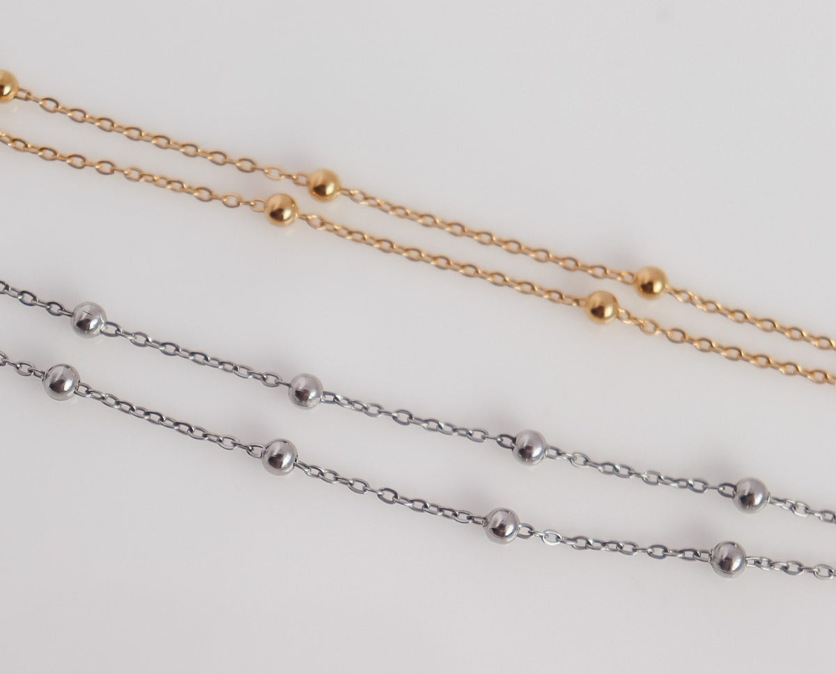 Bead Chain Bracelet | Double Layering Bracelet | Stacking Bracelet | Girlfriend Gift | Minimal Bracelet | Bridesmaid Gift | Christmas Gift