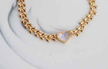 Heart Pearl Bracelet | Circle Pearl Bracelet | Block Chain | Gold Bracelet | Bridesmaid Gifts | Heart Pendant | Christmas Gift