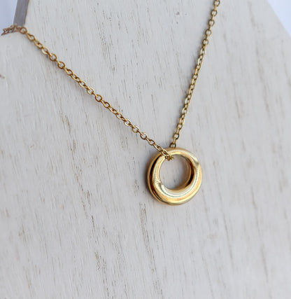 OLIVIA | Simple French vintage | minimalist dainty abstract circle gold curve pendant boho style gold Necklace | dome necklace stack