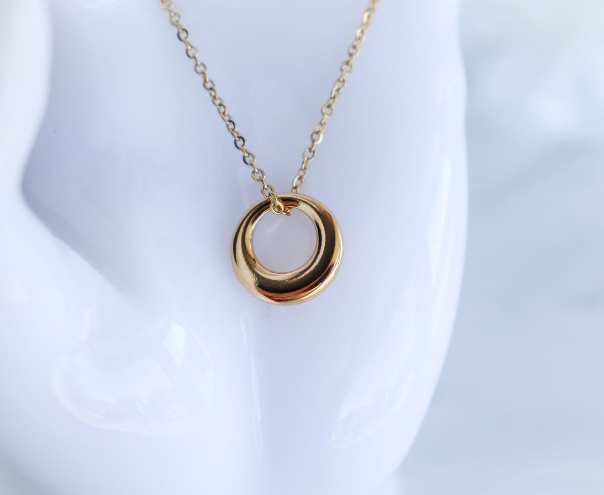 OLIVIA | Simple French vintage | minimalist dainty abstract circle gold curve pendant boho style gold Necklace | dome necklace stack