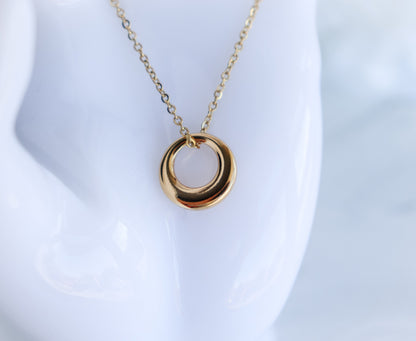 OLIVIA | Simple French vintage | minimalist dainty abstract circle gold curve pendant boho style gold Necklace | dome necklace stack