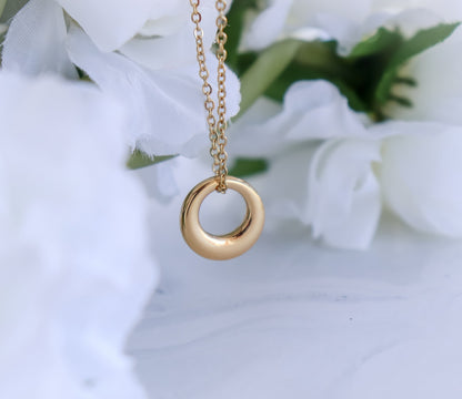 OLIVIA | Simple French vintage | minimalist dainty abstract circle gold curve pendant boho style gold Necklace | dome necklace stack