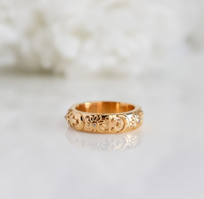 Textured Sun Moon Ring | Celestial Jewelry | Sun Moon Engraved Ring | Sun Gold Ring | Gift for Girlfriend | Ring For Women | Christmas Gift