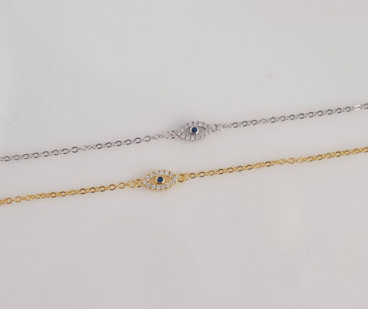Evil Eye Bracelet | Sterling Silver Bracelet | Studded Silver Bracelet | Crystal Evil Eye | Gifts for Her Minimal Bracelet | Bridal Shower