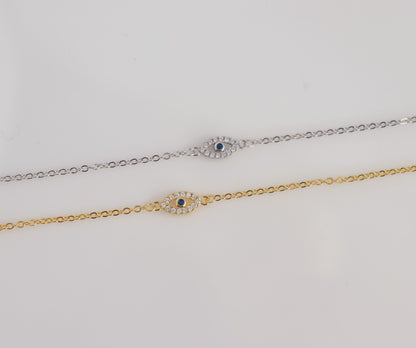 Evil Eye Bracelet | Sterling Silver Bracelet | Studded Silver Bracelet | Crystal Evil Eye | Gifts for Her Minimal Bracelet | Bridal Shower
