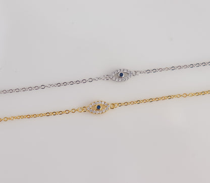 Evil Eye Bracelet | Sterling Silver Bracelet | Studded Silver Bracelet | Crystal Evil Eye | Gifts for Her Minimal Bracelet | Bridal Shower