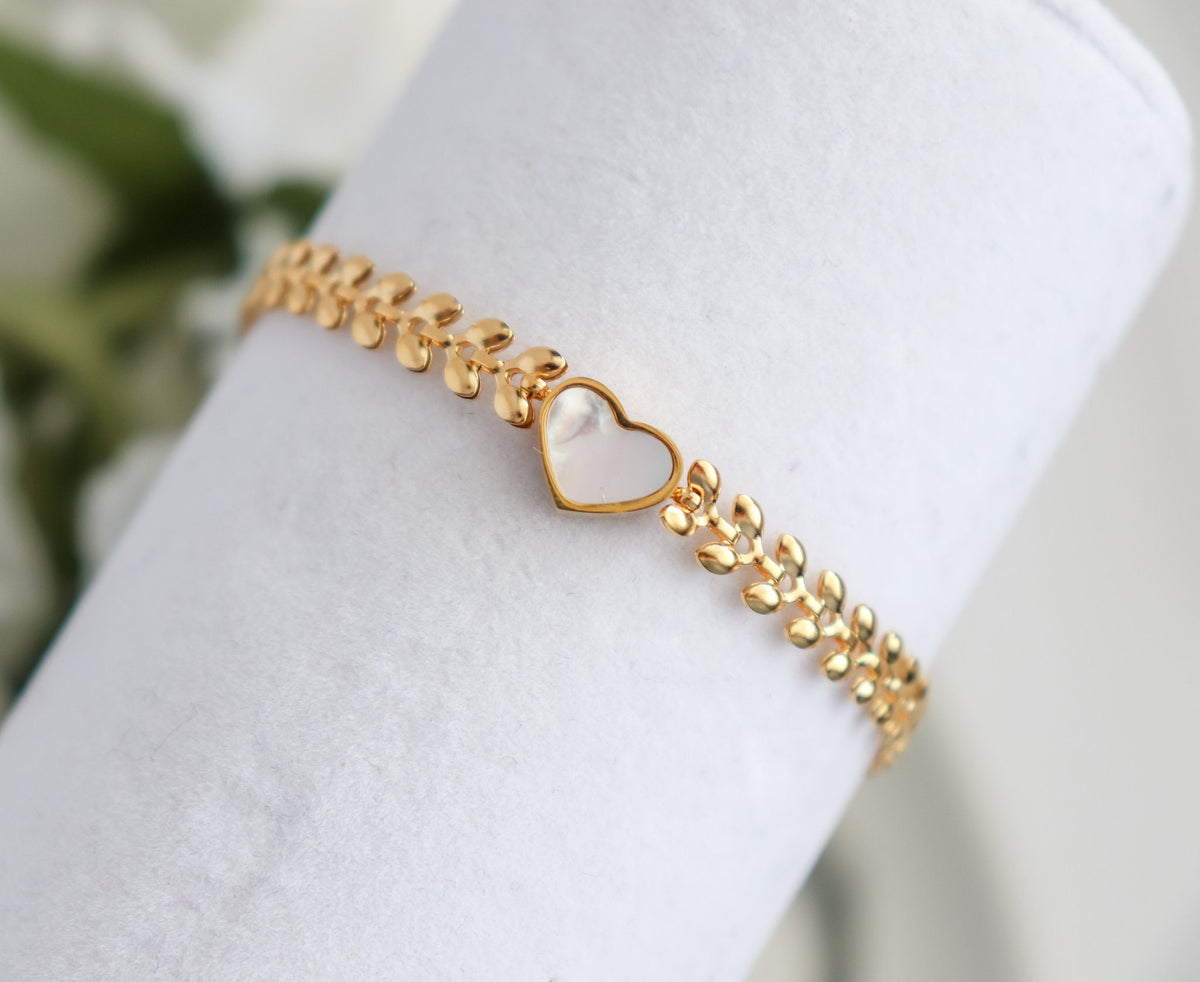 Heart Pearl Bracelet | Circle Pearl Bracelet | Block Chain | Gold Bracelet | Bridesmaid Gifts | Heart Pendant | Christmas Gift