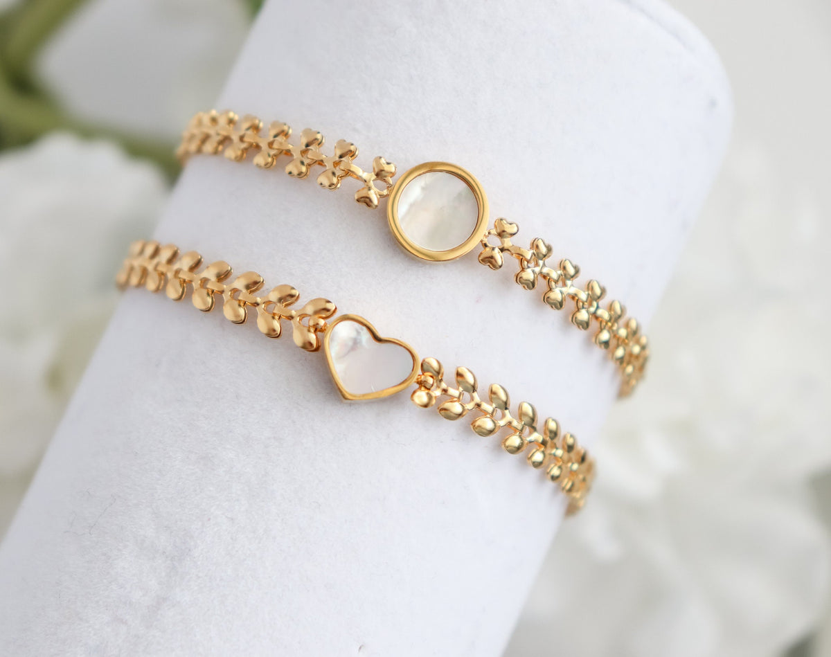 Heart Pearl Bracelet | Circle Pearl Bracelet | Block Chain | Gold Bracelet | Bridesmaid Gifts | Heart Pendant | Christmas Gift