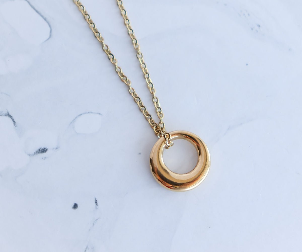 OLIVIA | Simple French vintage | minimalist dainty abstract circle gold curve pendant boho style gold Necklace | dome necklace stack