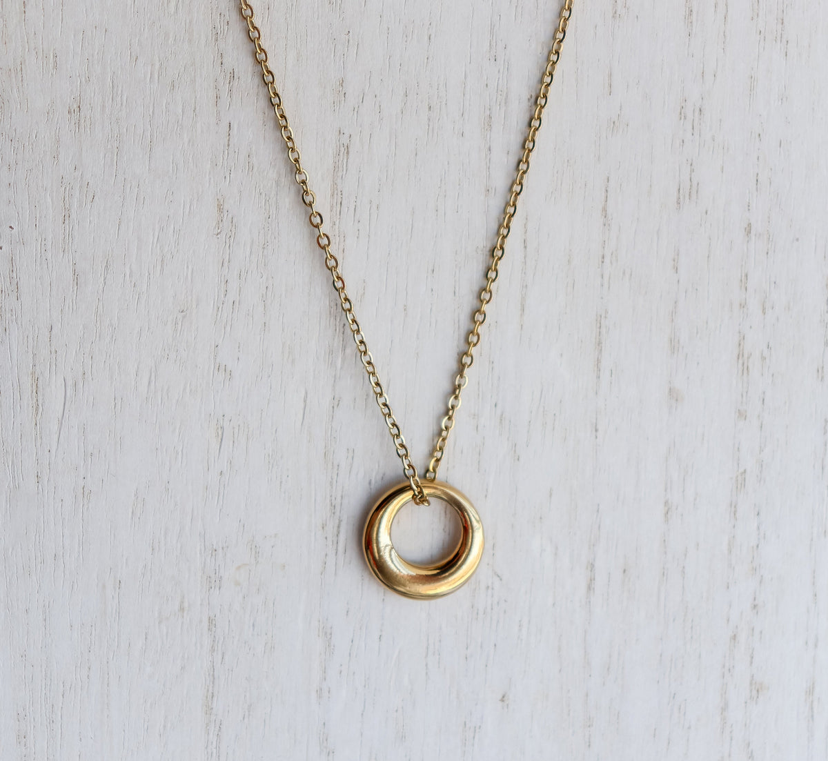 OLIVIA | Simple French vintage | minimalist dainty abstract circle gold curve pendant boho style gold Necklace | dome necklace stack