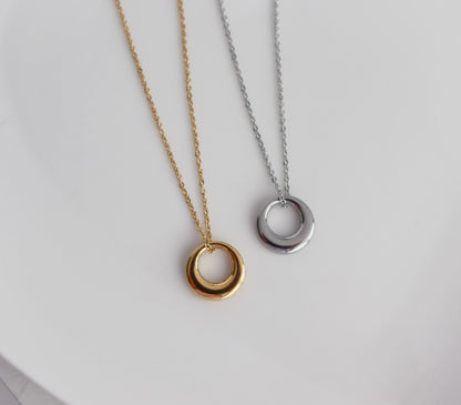 OLIVIA | Simple French vintage | minimalist dainty abstract circle gold curve pendant boho style gold Necklace | dome necklace stack
