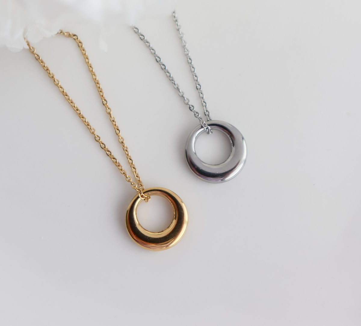 OLIVIA | Simple French vintage | minimalist dainty abstract circle gold curve pendant boho style gold Necklace | dome necklace stack