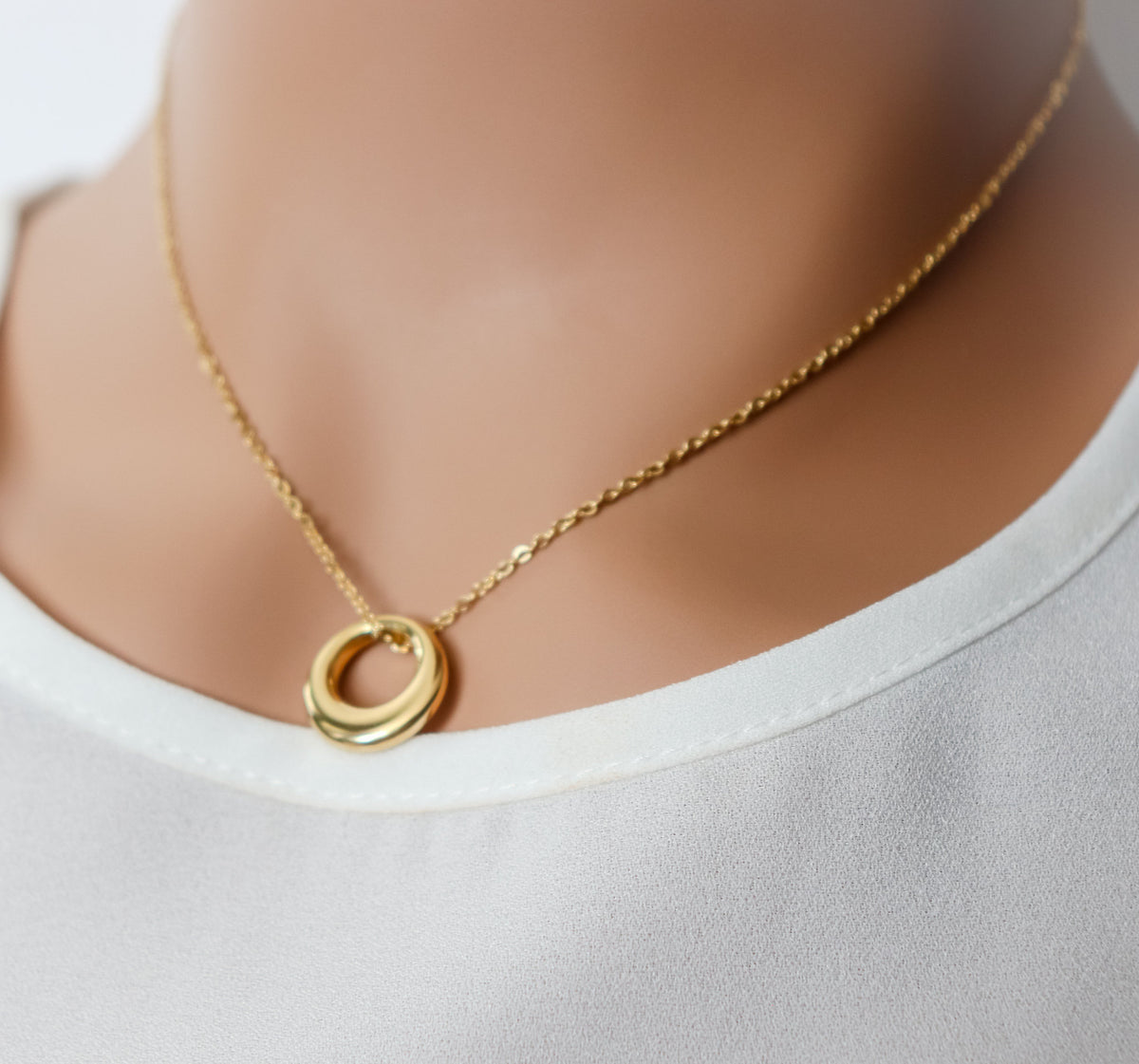 OLIVIA | Simple French vintage | minimalist dainty abstract circle gold curve pendant boho style gold Necklace | dome necklace stack