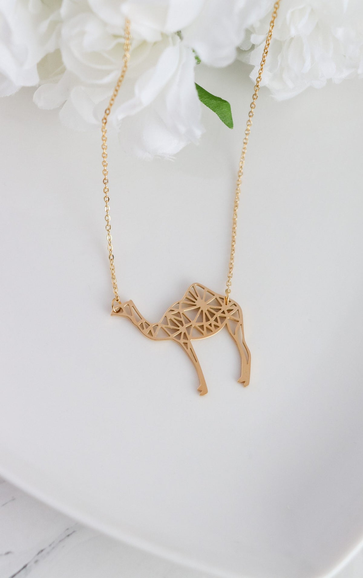 Origami Animal Necklace | Geometric Camal Necklace | Gift For Animal Lovers | Bee Pendant Solid Gold | Animal Charm | Arabic Camal Necklace