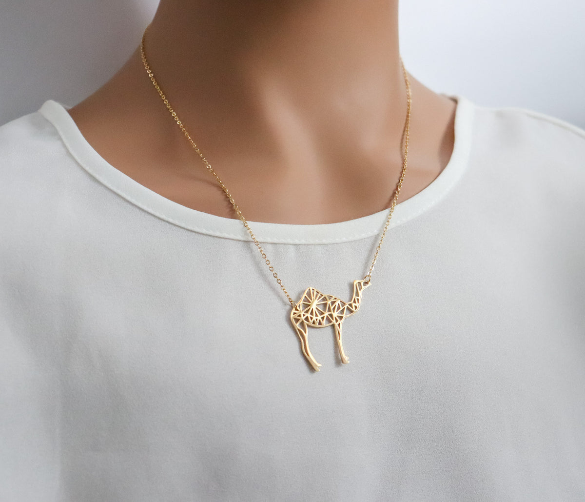 Origami Animal Necklace | Geometric Camal Necklace | Gift For Animal Lovers | Bee Pendant Solid Gold | Animal Charm | Arabic Camal Necklace