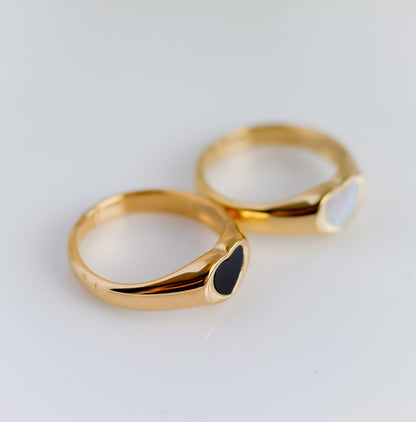 Heart Onyx Ring | Pearl Band | Heart Ring | Statement Ring | Seashell Ring | Pearl Ring | Bridesmaid I Minimalist Ring | Ring For women