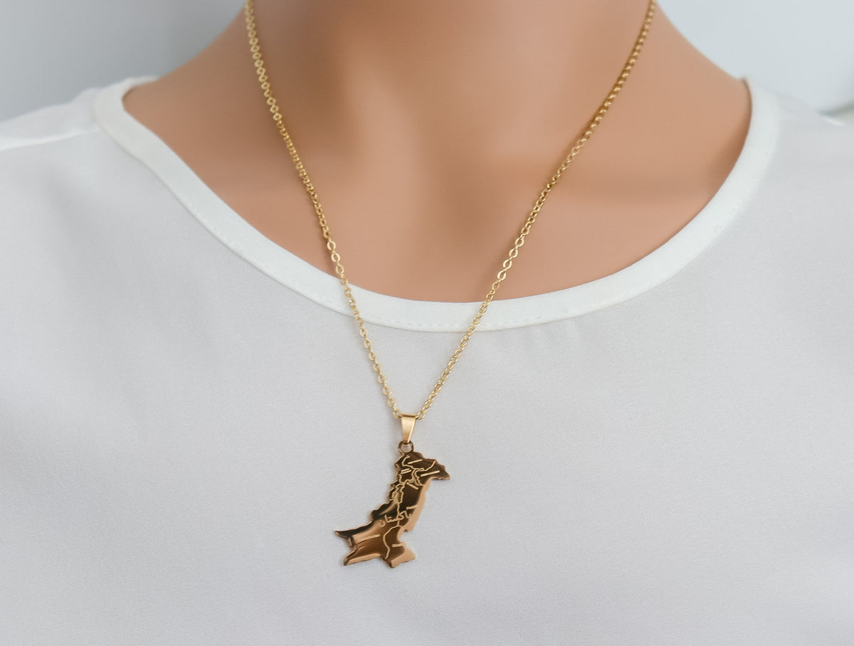 Pakistan Necklace | Engraved Pakistan Gold Necklace | Pakistan Map Pendant | Country Pride Necklace | Pakistan Pendant | Gift for Her