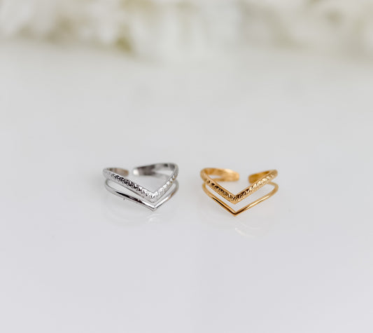 Double Wishbone Ring | Stackable Wishbone Ring | Resizable Chevron Ring | Layer Ring | Gold Minimalist Ring | Stacking Ring | Ring For women