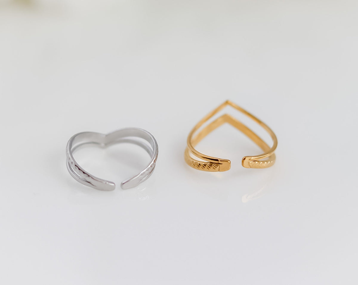 Double Wishbone Ring | Stackable Wishbone Ring | Resizable Chevron Ring | Layer Ring | Gold Minimalist Ring | Stacking Ring | Ring For women
