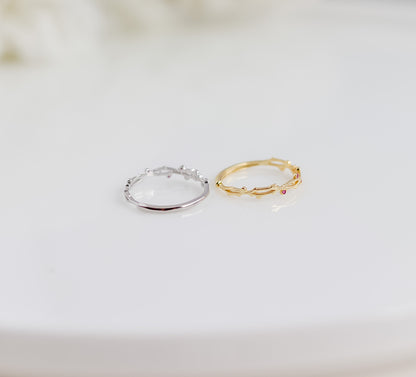 Twisted Sterling Silver Ring | Studded Ring | Branch Leaf Ring | Stackable Ring | Resizable Minimalist Ring | Ring For Women