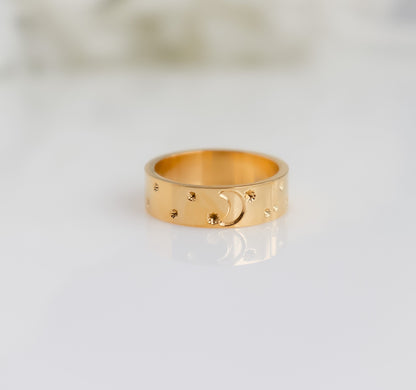 Crescent Ring | Celestial Jewelry | Solid Moon Star Ring | Gold Ring | Unisex ring | Ring For Women | Christmas Gift | Stargazer Ring