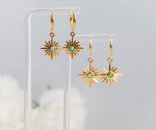 SunShine Earring I Turquoise Sun Earring | SunBurst earring I Celestial Jewelry | Bridesmaid Gifts | Gold Earring | Minimalist Earring