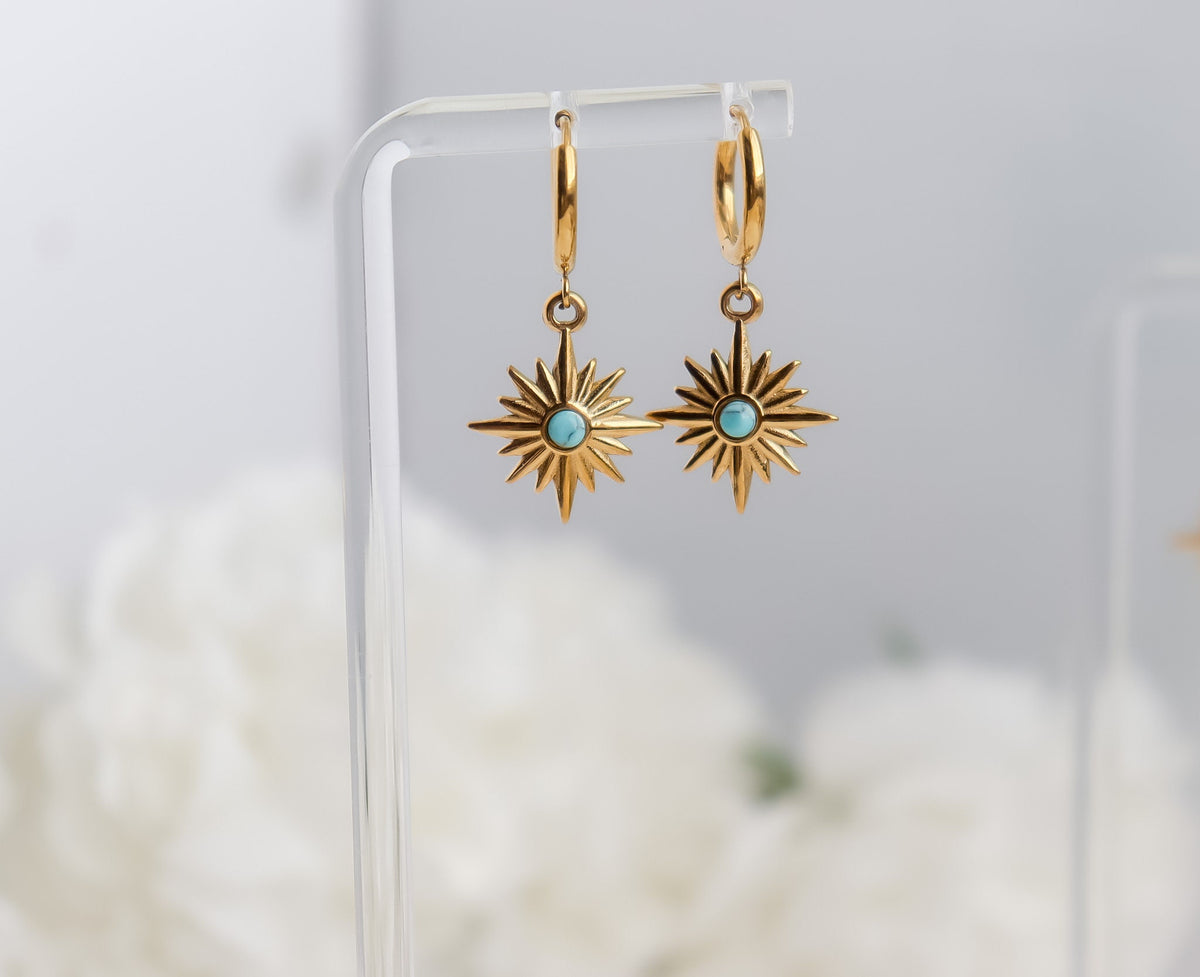 SunShine Earring I Turquoise Sun Earring | SunBurst earring I Celestial Jewelry | Bridesmaid Gifts | Gold Earring | Minimalist Earring