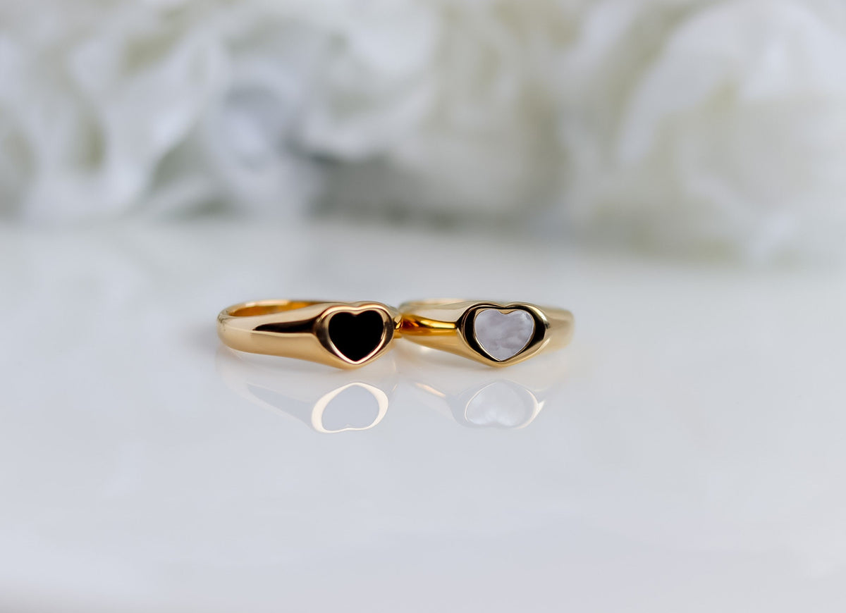 Heart Onyx Ring | Pearl Band | Heart Ring | Statement Ring | Seashell Ring | Pearl Ring | Bridesmaid I Minimalist Ring | Ring For women