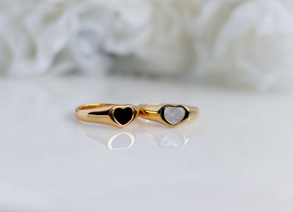 Heart Onyx Ring | Pearl Band | Heart Ring | Statement Ring | Seashell Ring | Pearl Ring | Bridesmaid I Minimalist Ring | Ring For women