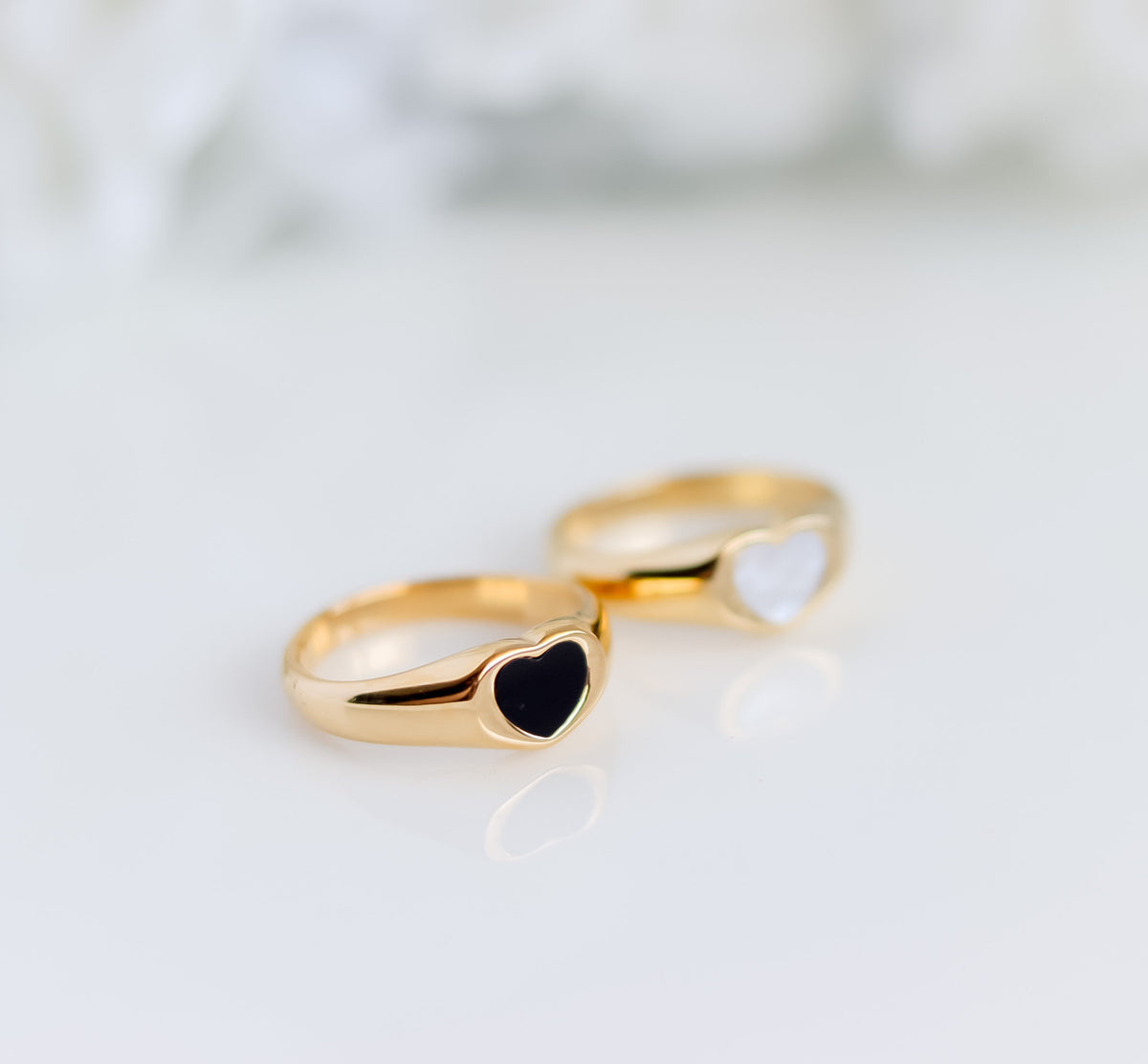Heart Onyx Ring | Pearl Band | Heart Ring | Statement Ring | Seashell Ring | Pearl Ring | Bridesmaid I Minimalist Ring | Ring For women