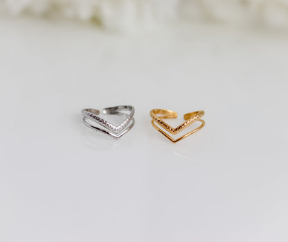 Double Wishbone Ring | Stackable Wishbone Ring | Resizable Chevron Ring | Layer Ring | Gold Minimalist Ring | Stacking Ring | Ring For women