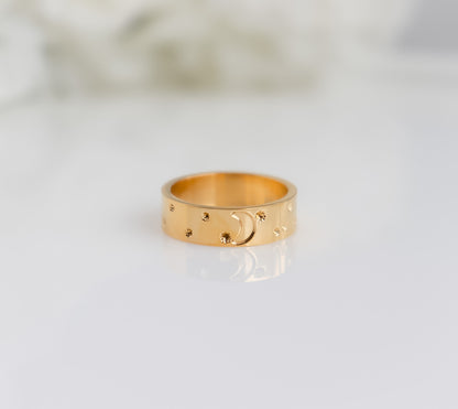 Crescent Ring | Celestial Jewelry | Solid Moon Star Ring | Gold Ring | Unisex ring | Ring For Women | Christmas Gift | Stargazer Ring