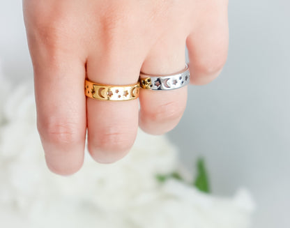 Crescent Moon Ring | Celestial Jewelry | Stargazer's Ring | Moon Star Ring | Gold Ring | Gift for Mom | Christmas Gift | His & Hers Ring