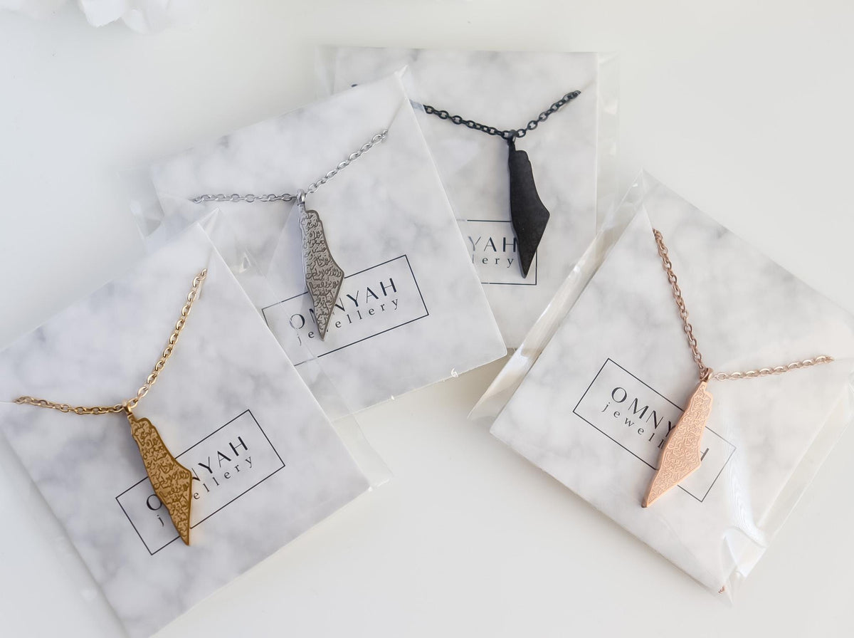 Palestine Necklace | Palestine Map Necklace with Arabic Calligraphy | Country Pride Necklace | Eid Gift